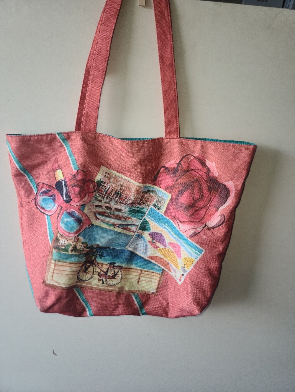 Lancome Coral Pink Illustrated Canvas Tote - Seaside Motif